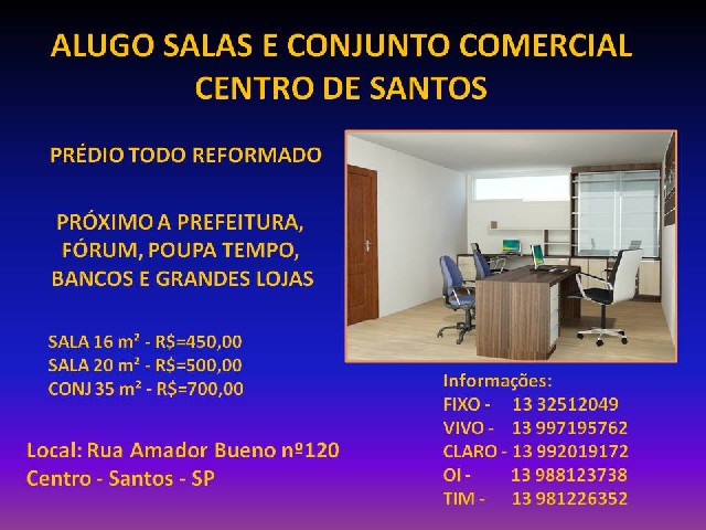 Foto 1 - Sala  e conjunto comercial no centro de Santos